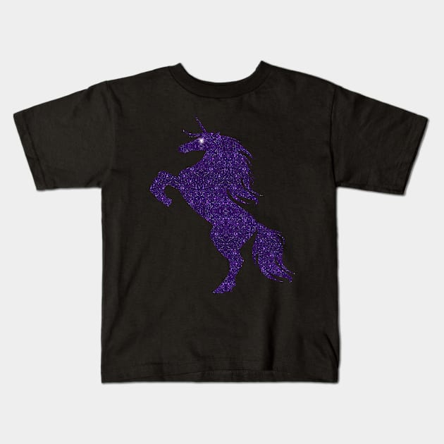 Purple Faux Glitter Magical Rearing Unicorn Kids T-Shirt by Atteestude